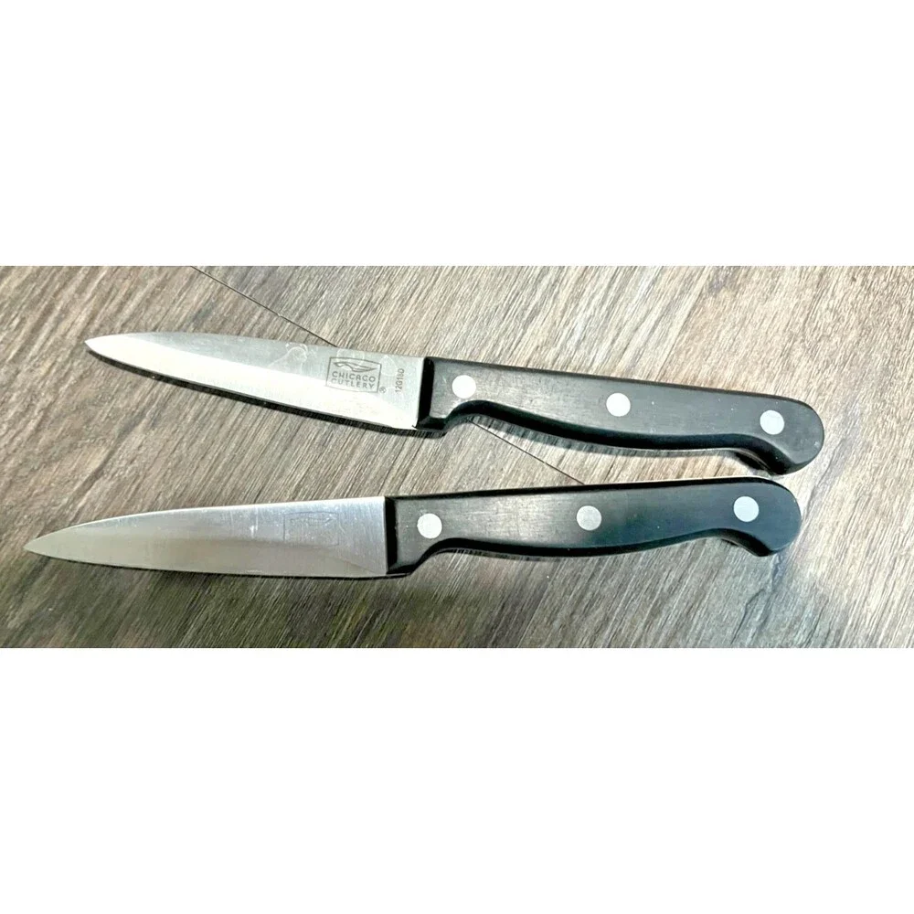 Chicago Cutlery Steak Knife Lot Of 9  USA Black Handle Serrated Sharp Very Nice